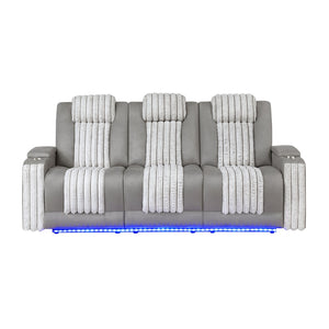 English Elm Duran Power Reclining Sofa with Led Lighting Headrest Usb and Drop Down Table Grey B201P412682