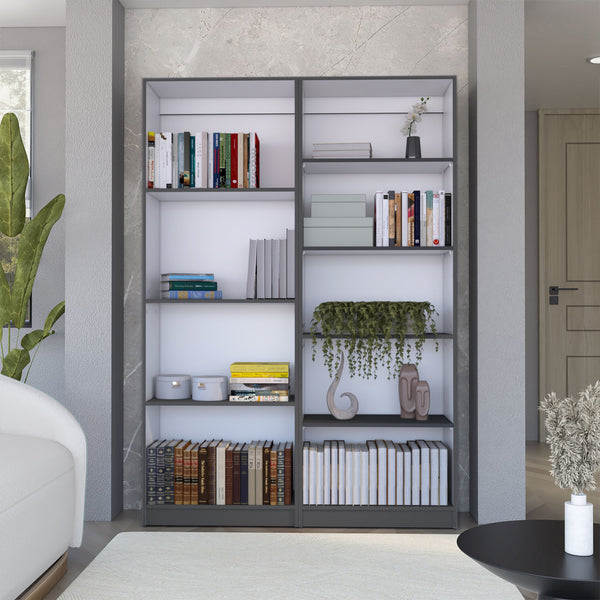 English Elm 2 Piece Bookcase Set with 9 Shelves — Matte Finished Sturdy Particleboard Storage for Modern Living Rooms Multicolor 45 L x 29 W x 4 H B200S00291