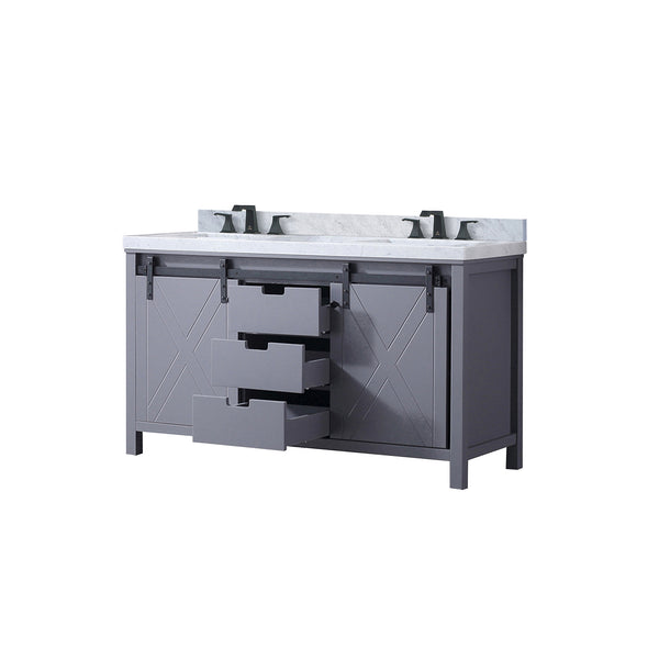 English Elm Dark Grey Double Bath Vanity 60 in W x 22 in D with Carrara Marble Top, Matte Black Faucet, Soft-Close Storage B2731P260135