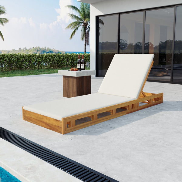 English Elm Christopher Knight Home® - Lounge Chaise Set - Premium Acacia Wood With Water-Resistant Cream Cushions For Outdoor Relaxation N770P272405T_N770P253018C