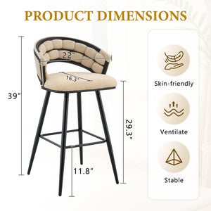 English Elm Set of 2 Chenille Upholstered Counter Stools with Iron Legs for Kitchen Islands Beige,Black W3875P370851