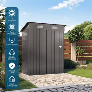 English Elm 5x3 Ft Galvanized Steel Outdoor Storage Shed with Peaked Roof and Lockable Door W3213P309351