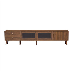 English Elm 76" Wood Grain Media Console with Glass Doors Deep Drawers and Living Room Storage N710P397467P