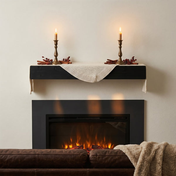 English Elm 48'' Solid Fir Wood Floating Mantel Shelf Farmhouse Style for Living Room Walls Black W2640P386614