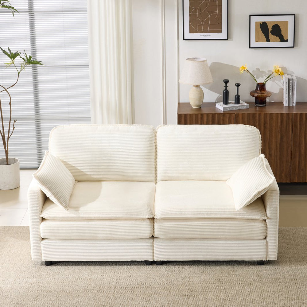 English Elm 69" Plush Cloud Loveseat Modular 2-Seater Sofa in Beige Corduroy, Convertible Ottoman, Durable Frame, 440lb Support W1829P324893