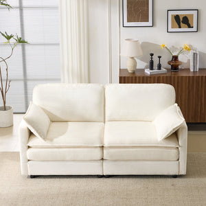 English Elm 69" Plush Cloud Loveseat Modular 2-Seater Sofa in Beige Corduroy, Convertible Ottoman, Durable Frame, 440lb Support W1829P324893