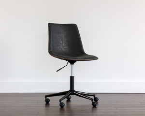 Sunpan CAL Stylish Mid-Century Office Chair in Antique Black Faux Leather – Adjustable & Mobile Comfort 105579
