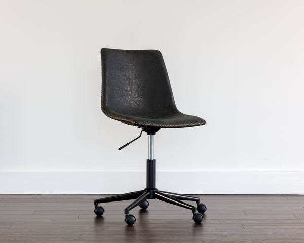 Sunpan CAL Stylish Mid-Century Office Chair in Antique Black Faux Leather – Adjustable & Mobile Comfort 105579