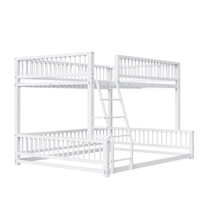 English Elm Full Full XL over Queen Metal Bunk Bed Frame with Ladder, Guardrails & Sturdy Space-Saving Design White N709P277757K