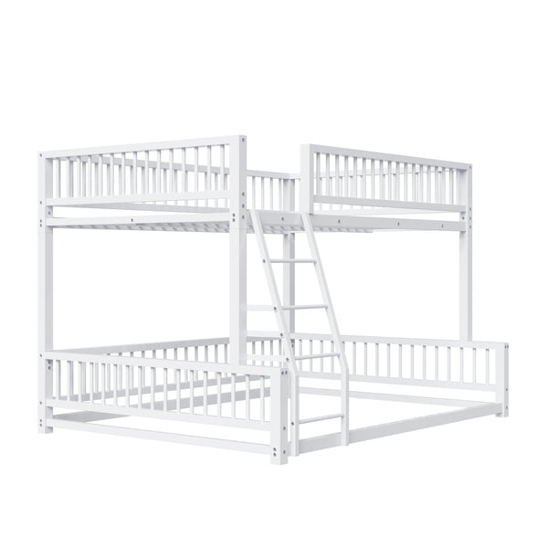 English Elm Full Full XL over Queen Metal Bunk Bed Frame with Ladder, Guardrails & Sturdy Space-Saving Design White N709P277757K