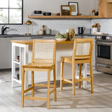 Solid Wood Counter Stool with Rattan Back Insert - Set of 2 Natural CATD7DNA Walker Edison