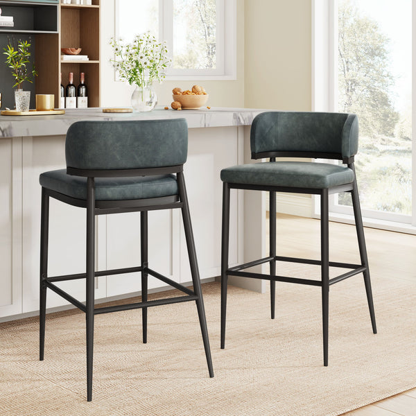 English Elm Christopher Knight Home® - Metal Industrial Leathaire Barstool Set of 2 with Comfortable Seat, Footrest, Non‑Slip Feet, Durable Frame Dark Green N771P247188L