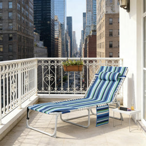 English Elm Folding Outdoor Chaise Lounge with Face Hole Side Table and Five Position Recline T3971P481182