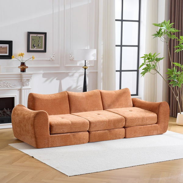 English Elm Modular Cloud Sectional Sofa Bed with Flannelette Upholstery for Flexible Living Orange W1829S00078