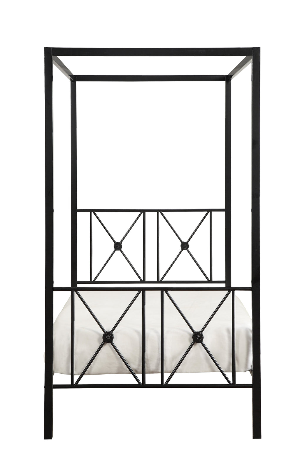 English Elm Black Queen Platform Canopy Bed with Double X Metal Frame and Medallion Accents for Modern-Traditional Bedrooms Black 80.5 L x 20.5 W x 4.5 H B011P207847