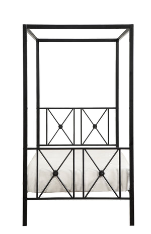 English Elm Black Queen Platform Canopy Bed with Double X Metal Frame and Medallion Accents for Modern-Traditional Bedrooms Black 80.5 L x 20.5 W x 4.5 H B011P207847