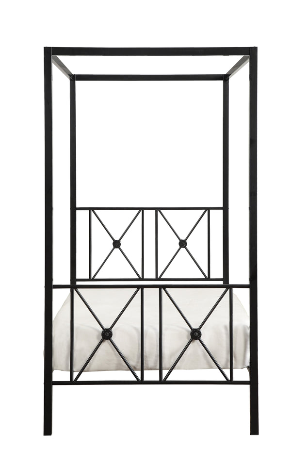 English Elm Black Queen Platform Canopy Bed with Double X Metal Frame and Medallion Accents for Modern-Traditional Bedrooms Black 80.5 L x 20.5 W x 4.5 H B011P207847