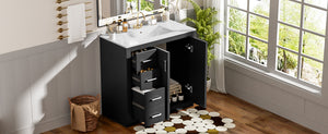 English Elm 36'' Bathroom Vanity with Ceramic Sink Combo, Solid Wood Frame, Soft-Close Drawers and Stylish Retro Groove Design Black N710P291684B