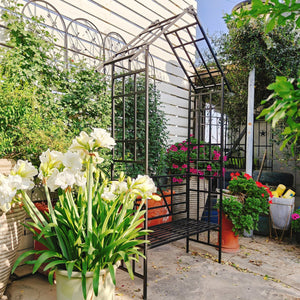 English Elm Metal Garden Arch Bench with Trellis Grid for Climbing Roses and Outdoor Spaces W1586P278441
