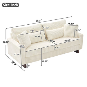 English Elm Modern Corduroy Upholstered Loveseat Sofa with Pocket Springs and Four Accent Pillows Beige N763S000040A