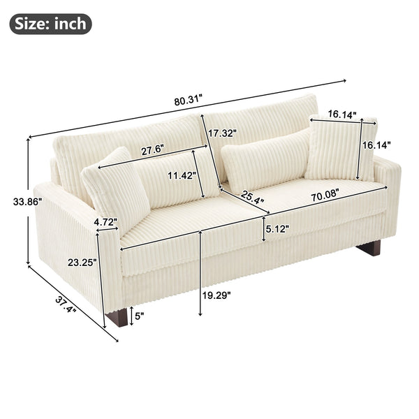 English Elm Modern Corduroy Upholstered Loveseat Sofa with Pocket Springs and Four Accent Pillows Beige N763S000040A