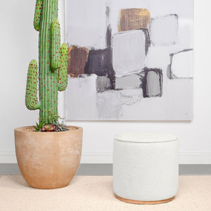 English Elm Keita Ivory Faux Sheepskin Round Ottoman with Wood-Effect Metal Base — Cozy Footrest, Seat & Accent B062P299989