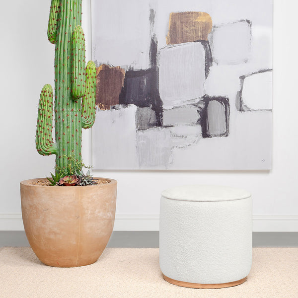 English Elm Keita Ivory Faux Sheepskin Round Ottoman with Wood-Effect Metal Base — Cozy Footrest, Seat & Accent B062P299989