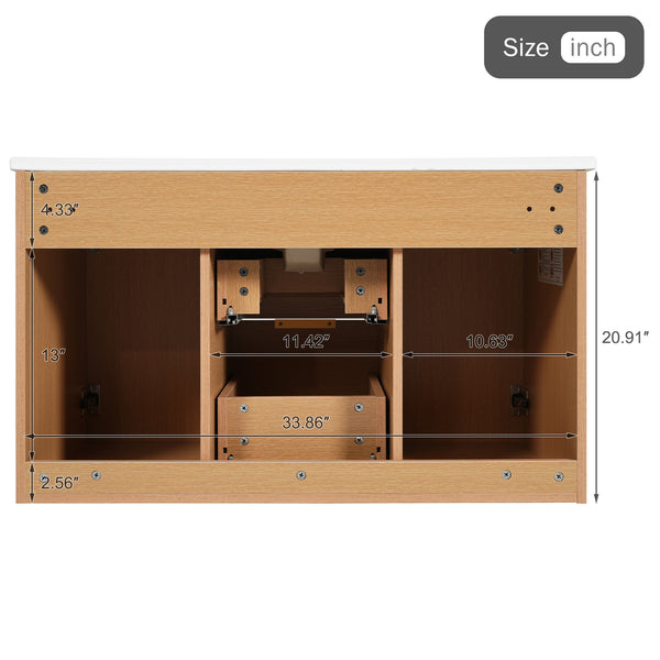 English Elm [video]36 Inch Floating Bathroom Vanity with Ceramic Sink Mdf Cabinet Soft Close N729P417256N