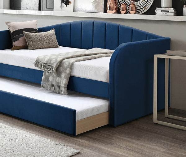 English Elm Modern Velvet Upholstered Daybed with Trundle Plush Low Profile Frame for Guest Rooms Navy Blue B011S02048