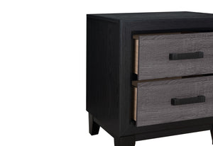 English Elm SOLUTO Rustic Grey & Black Nightstand – Urban Farmhouse Solid Wood + MDF, 2 Drawers & Metal Hardware B201P215852