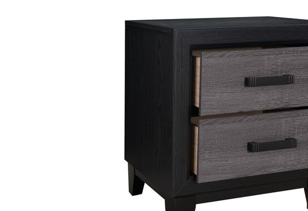 English Elm SOLUTO Rustic Grey & Black Nightstand – Urban Farmhouse Solid Wood + MDF, 2 Drawers & Metal Hardware B201P215852