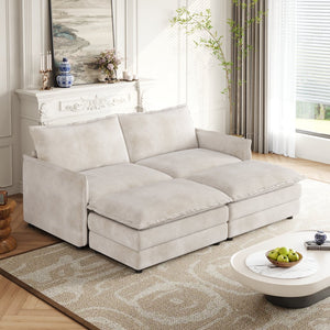 English Elm Corduroy 2-Seater Cloud Sofa With Movable Footrests - Modular Comfort For Living Rooms & More W834S00438