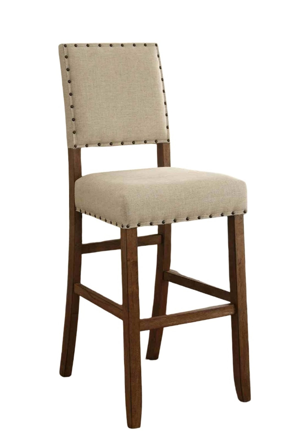 English Elm Rustic 2Pc Bar Chair Set With Padded Seats, Nailhead Trim & Oak Finish For Cozy Dining Spaces B2741P408892-GIGA