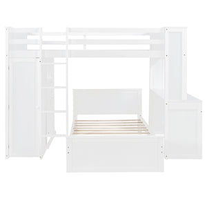 English Elm Full Twin Loft Bed with Desk Wardrobe Shelves Pine Wood Frame Kids Bedroom White LT000821AAK-1