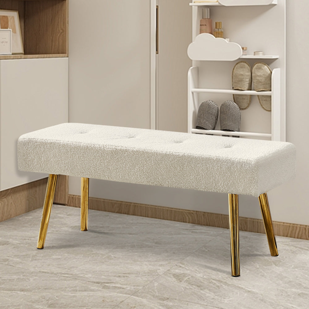 English Elm Modern Faux Teddy Fur Upholstered Bench with Gold Legs for Bedroom Entryway W116456798