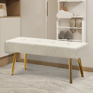 English Elm Modern Faux Teddy Fur Upholstered Bench with Gold Legs for Bedroom Entryway W116456798