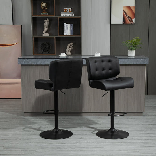 English Elm Homcom Set Of 2 Adjustable Bar Stools With Thick Cushions And Metal Footrest For Home Bars, Black W2225P217131