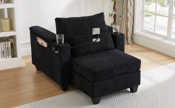 English Elm Convertible Chaise Lounge With Usb Ports, Cup Holders & Storage – Stylish Multi-Functional Sofa Chair N719S002021B