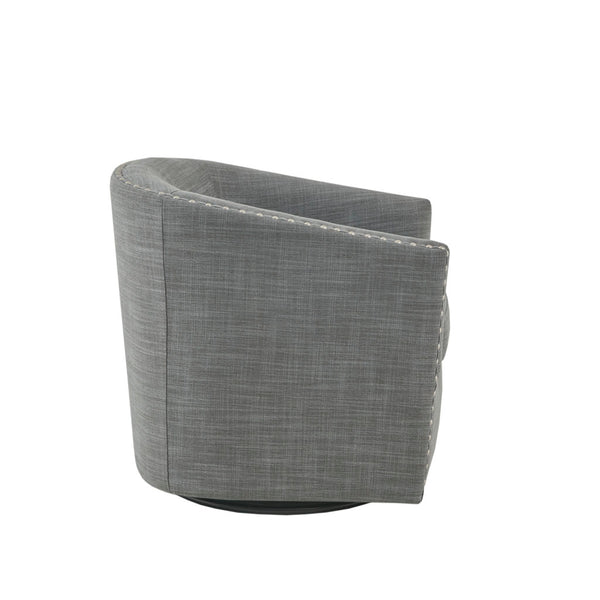 JLA Home Madison Park - Upholstered Swivel Barrel Chair with Nailheads and 360° Smooth Rotation, Plush Foam Comfort Grey MP103-1071
