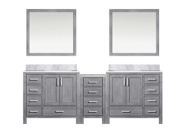English Elm Distressed Grey Double Bath Vanity with Carrara Marble Top, Soft-Close Drawers & Dual 34" Mirrors B2731S00634