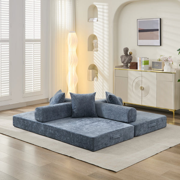 English Elm Comfy Convertible Folding Mattress Couch Sofa Bed with Chenille, Space-Saving Modular Lounge for Studio Blue W1143P330252