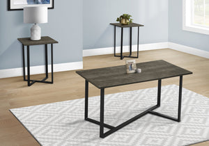 English Elm Table 3-Piece Set with Stone Laminate Tops and Black Metal Bases — Modern Coffee & End Tables Dark Brown 39 L x 20 W x 7 H B2710P287066