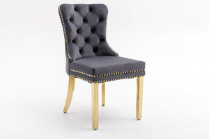 English Elm Hengming Tufted Wingback Velvet Dining Chairs Nailhead Trim Formal Set of 2 Dark Gray W212P465071