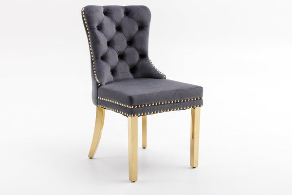 English Elm Hengming Tufted Wingback Velvet Dining Chairs Nailhead Trim Formal Set of 2 Dark Gray W212P465071
