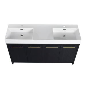 English Elm 60 Inch Freestanding Bathroom Vanity With Resin Double Sink & Soft-Close Doors For Modern Spaces W999S00181