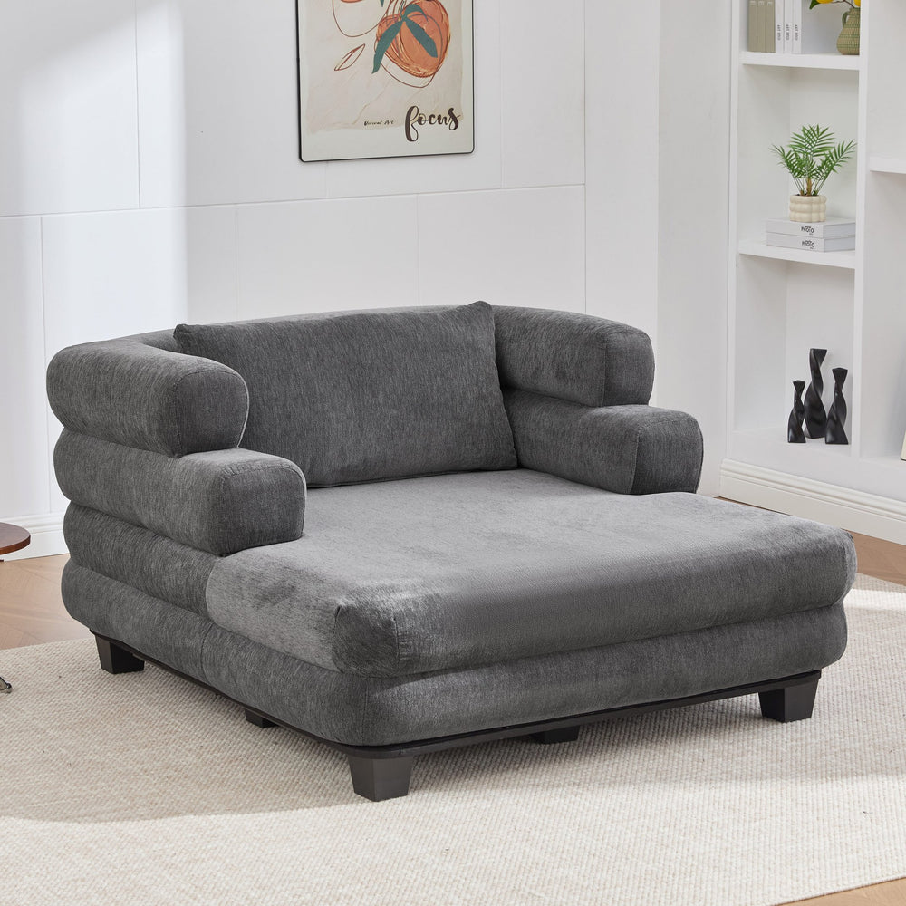 English Elm Oversized Chenille Chaise Lounge Deep Seat Sculptural Armrests Modern Living Room Retreat Grey N763P326441E