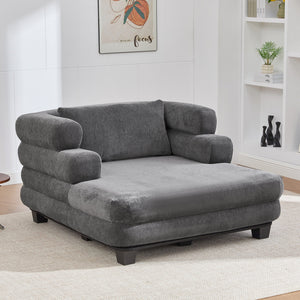 English Elm Oversized Chenille Chaise Lounge Deep Seat Sculptural Armrests Modern Living Room Retreat Grey N763P326441E