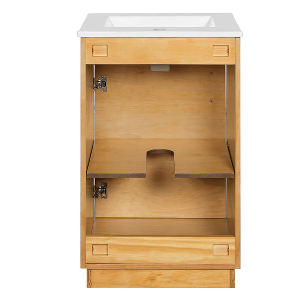 English Elm 20-inch Farmhouse Bathroom Vanity with Ceramic Sink, Freestanding Single Cabinet, Soft-Close Door, Adjustable Shelf, Natural Wood-Grain Finish N710P334910P