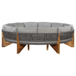 English Elm U_style Circular Patio Sofa Set Pp Rope Woven Steel Frame Acacia Wood Resort Lounge Grey WY000468AAE