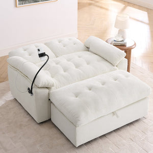 English Elm Leisure Chenille Two Seat Reclining Sofa with Usb Port Storage Ottoman Padded Armrests Beige W487S00520